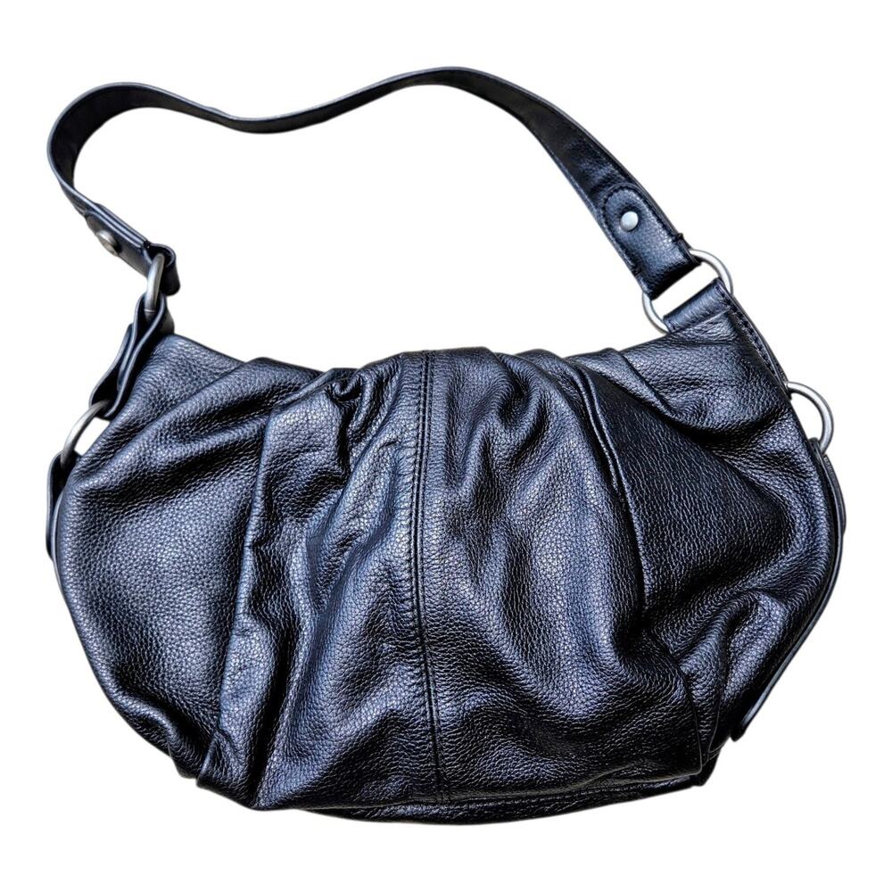 Simply Vera Vera Wang Black Leather Shoulder Bag Slouchy Hobo Purse Blue Lining